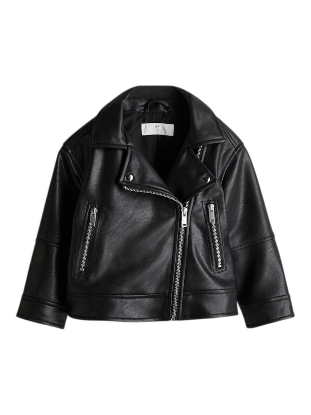 H& M Girl's Black Faux Leather Motorcycle Biker Jacket 7